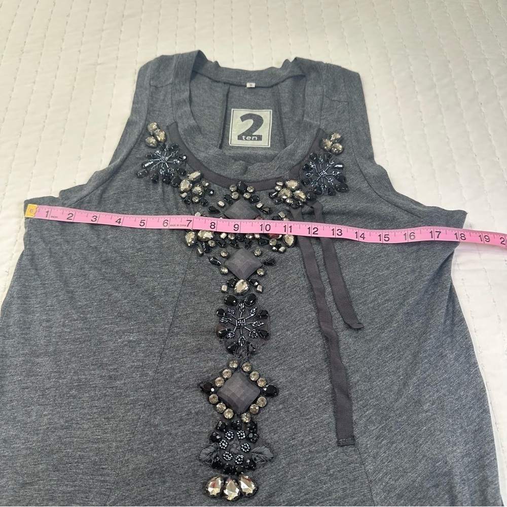Gray Sleeveless Beaded Mini Dress with 2 Front Pockets - Picture 4 of 12